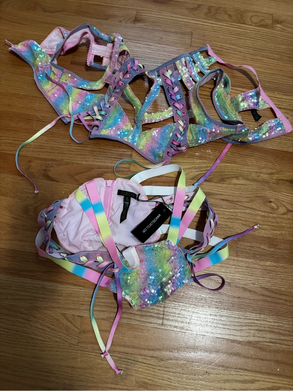 Dolls Kill Club Exx Sequin Rainbow Harness Set - Pastel Multicolor
Top & Bottoms